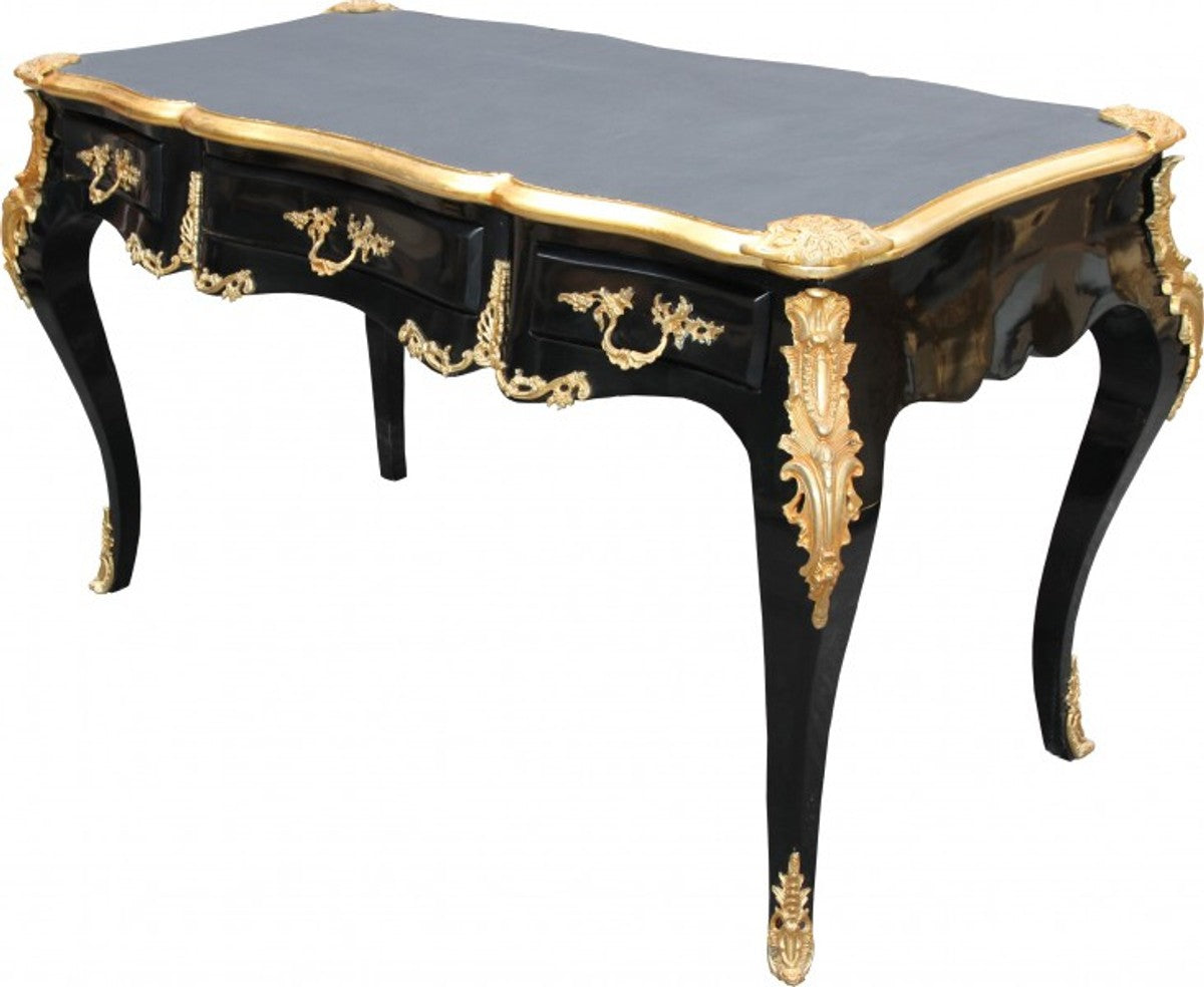 Casa Padrino Luxus Barock Schreibtisch Sekretär in Schwarz und Gold, 141 x 65 x 80 cm