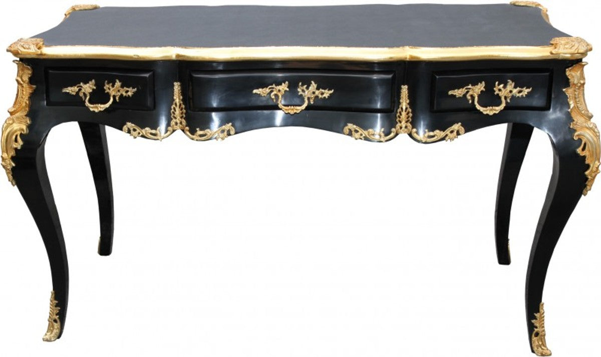 Casa Padrino Luxus Barock Schreibtisch Sekretär in Schwarz und Gold, 141 x 65 x 80 cm