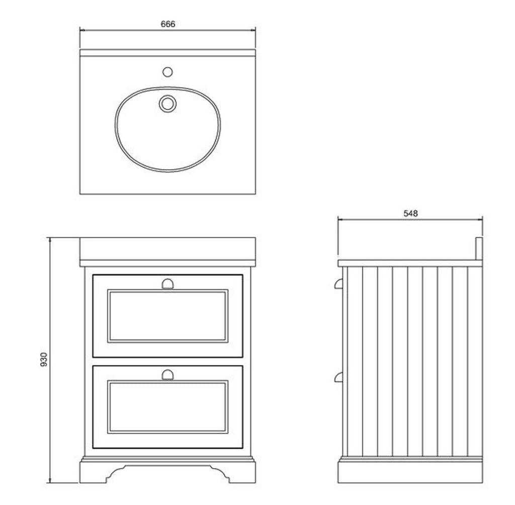 Casa Padrino Waschschrank / Waschtisch mit Marmorplatte und 2 Schubladen 67 x 55 x H.93 cm
