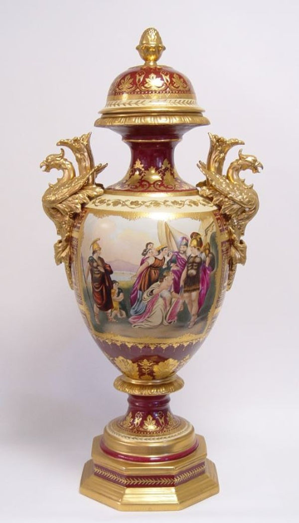 Casa Padrino Vase de luxe en porcelaine avec couvercle en rouge et or, hauteur 85 cm, style baroque