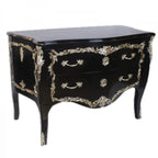 Casa Padrino Barock Kommode im Antik Stil in Schwarz Hochglanz und Silber, 130 x 65 x 90 cm - Handgefertigte Luxus Kommode aus Massivholz