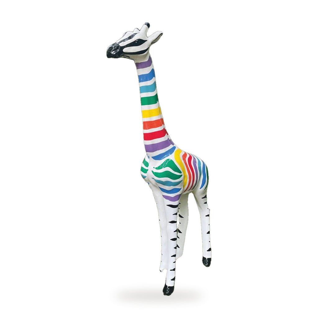Casa Padrino Garten Deko Skulptur Giraffe Weiß / Bunt H. 205 cm - Garten Deko Figur (freigestellt)