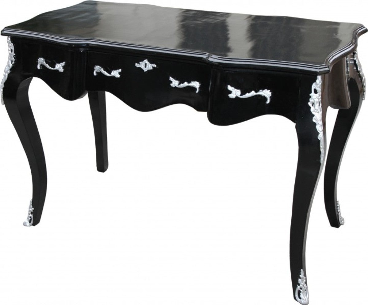 Casa Padrino Luxus Barock Sekretär Schreibtisch Schwarz/Silber 120 x 58 x 80 cm