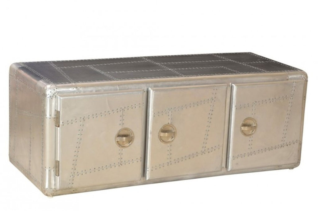 Casa Padrino Art Deco Designer Flieger Sideboard Aluminium mit 3 Schubladen 145 x 60 x 55 cm - Vintage Look