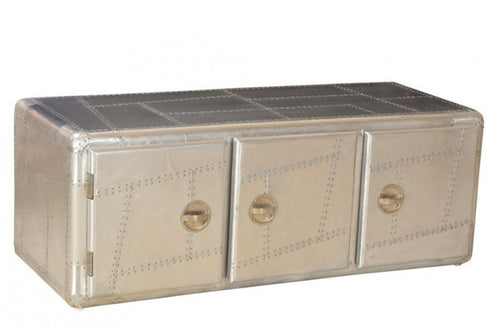 Casa Padrino Art Deco Designer Flieger Sideboard Aluminium mit 3 Schubladen 145 x 60 x 55 cm - Vintage Look