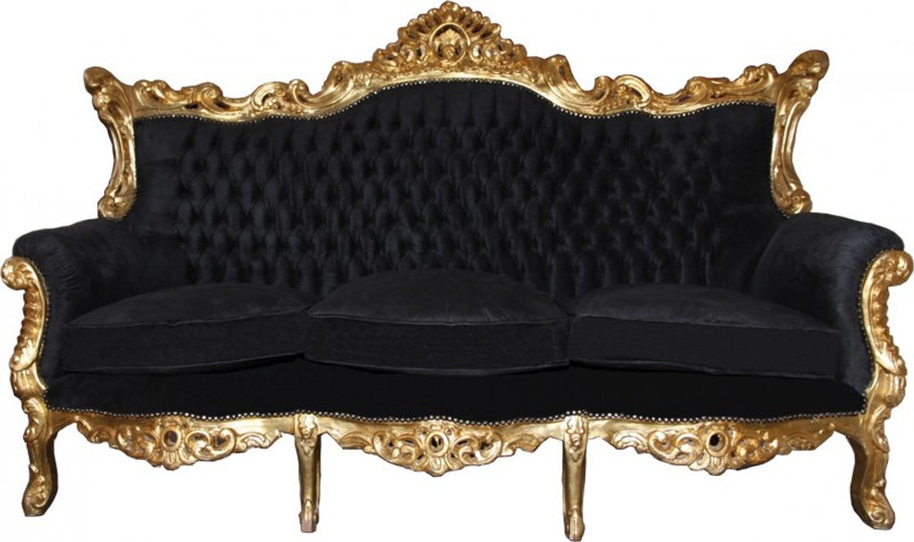 Casa Padrino Barock Wohnzimmer Set Master im Antik Stil, Schwarz und Gold, 3-er Sofa und 2 Sessel